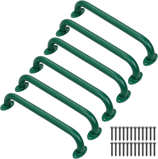 SELEWARE 6-Pack 17-Inch Green Metal Playground Safety Handles – Heavy-Duty, Non-Slip Grab Bars for Indoor/Outdoor Kids’ Playsets, Swing Sets, Playhouses, Treehouses, Jungle Gyms & Climbing Frames