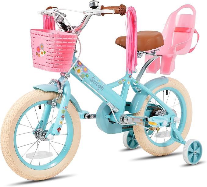 JOYSTAR Kids Bike for 2-7 Years Girls Boys w/o Dual Handbrake 12 14 16 Inch Princess Girls Bike with Training Wheels Doll Seat Streamers Boys Bikes with Flag & Water Bottle, Kids' Bicycle