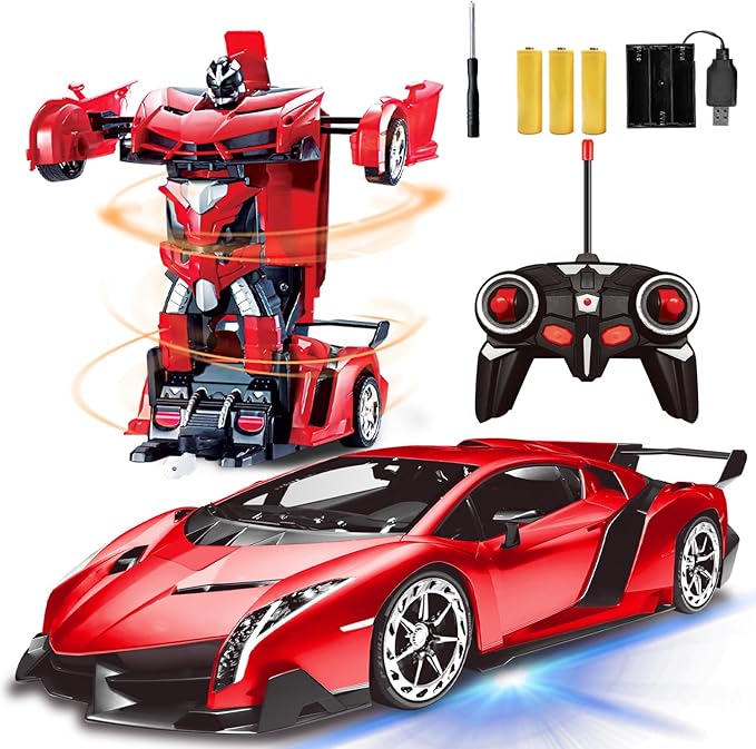 AMENON Remote Control Car - Transform Robot Toys for Boys Teens, Rechargeable RC Car with Lights, 2.4Ghz RC Car 1:18 Rechargeable 360° Rotating Race Transform Car Birthday Gifts Party Favors for Kids