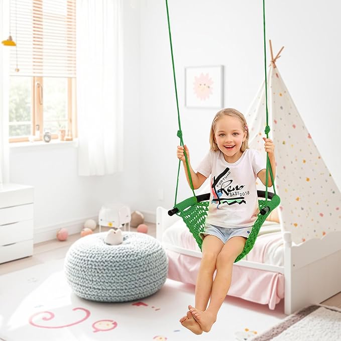 JKsmart 2 Pack Kids Swing Seat, Heavy Duty Rope Play Secure Children Swing Set, Toddler Swing Chair for Outdoor/Indoor/Playground/Home/Tree, with Snap Hooks and Swing Straps,440 lbs Capacity,Green