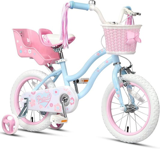 Glerc Petal Girls Bike, 12-18 Inch Kids Bike for Ages 2-9 Years Old Children, Princess Style Kids Bicycle with Training Wheels & Basket & Streamers, Multiple Colors
