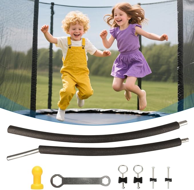 Trampoline Enclosure Pole Replacement Set, Universal Fit, Black, with Installation Hardware