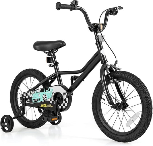 BABY JOY Kids Bike, 12 14 16 18 Inches Car Pattern Sporty Bicycle w/Removable Training Wheels, Hand & Coaster Brakes, Adjustable Seat & Handlebar, Girls Boys Bike