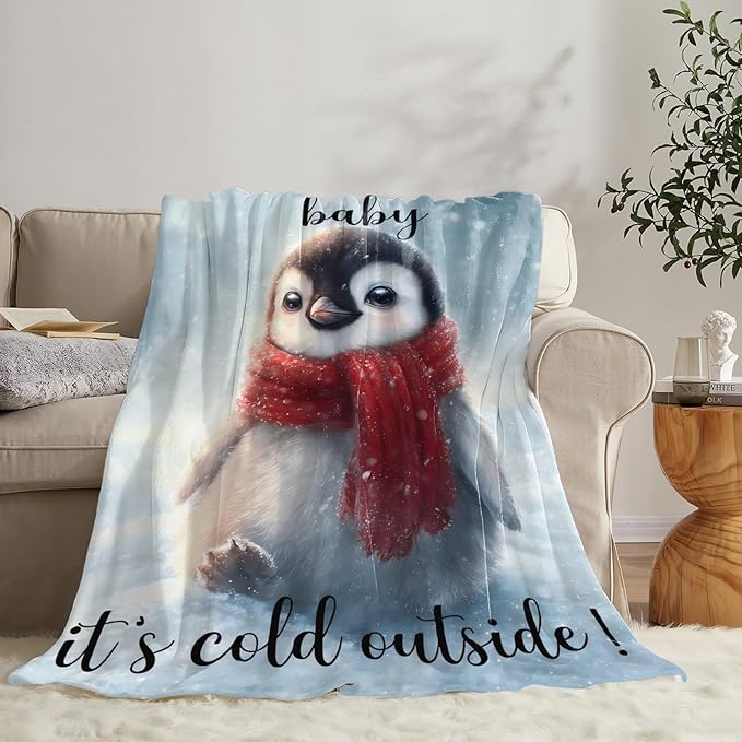 Penguin Blanket Gifts for Girls Boys Throw Cozy Plush Fleece Flannel Lightweight Fuzzy Party Blankets for Women Men 50"X40"