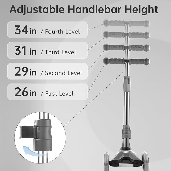3 Wheel Scooter for Kids Ages 6-12,Kids Scooter with Light Up Wheels, Sturdy Deck Design, and 4 Height Adjustable Suitable for Kid Ages 3-12
