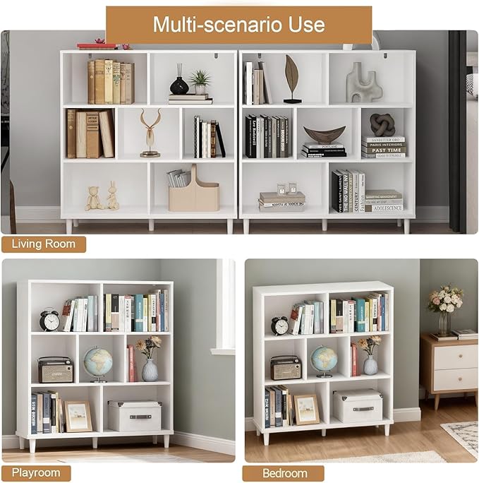 7 Cube Storage Organizer | Bookshelf with Legs|Wall Bookshelf| 3 Shelf Bookcase | -Cubic Storage Cabinet（Storing Books,Toys & More Easy to Install）