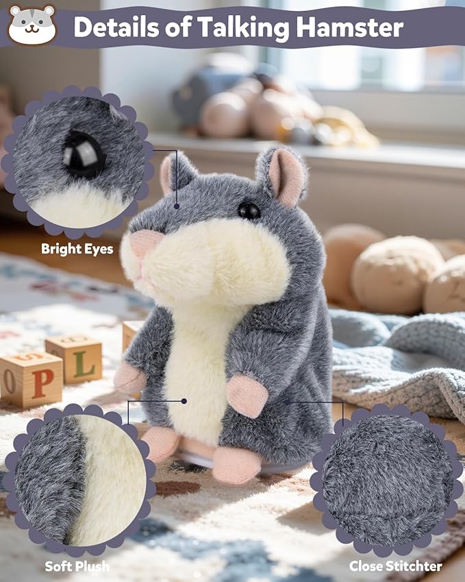 Ayeboovi Kids Toys Talking Hamster Repeats What You Say, Stuffed Animals for Toddler Kid Birthday Gift, Fun Interactive Plush Autism Toy for 3 4 5 Years Old Boys Girls