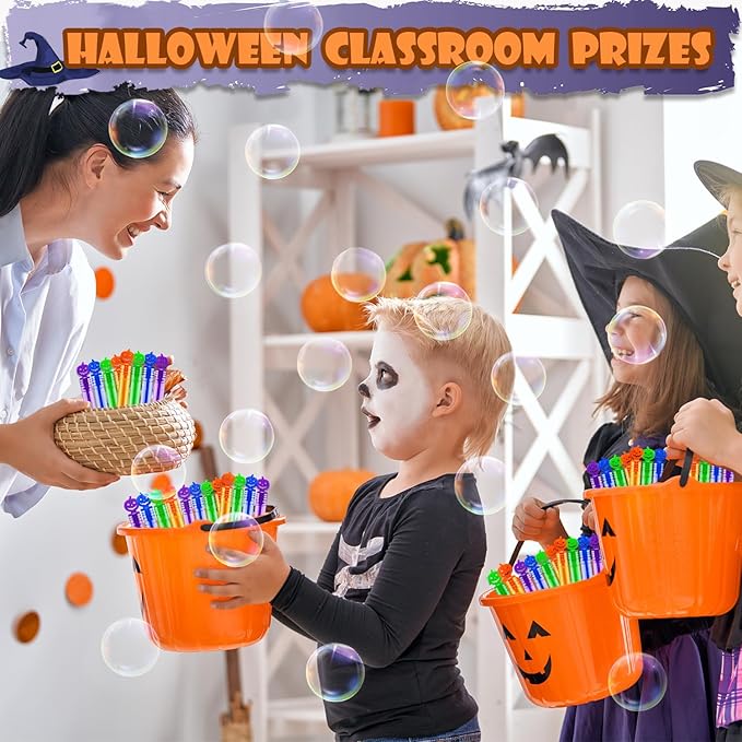 Halloween Handouts Giveaways for Kids Bulk 200 Pack,Mini Bubble Wands Party Favors Goodie Bag Stuffers for Toddlers,Boo Basket Bucket Fillers,School Classroom Prizes Toys Trinkets Stuff for Boys Girls