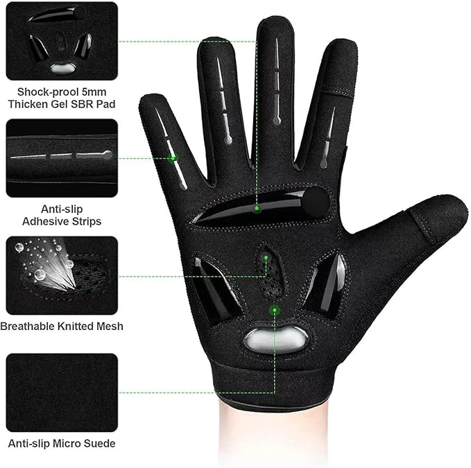 BIKINGMOREOK Bike Cycling Gloves for Men Women,Touchscreen Full Finger Shock-Absorbing 5MM Gel Pads MTB Road Bicycle Gloves for Mountain Biking,Running,Hiking,Outdoor Sports