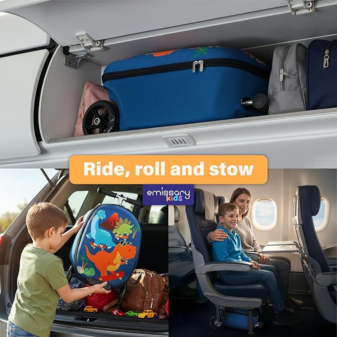 emissary Scooter Luggage for Kids – Ride-On Suitcase, Scooter Ride Luggage, Lightweight Carry-On Suitcase Kid Travel Bag (Blue)