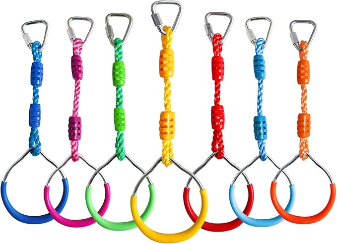 Rainbow Craft 7-Pack Colorful Ninja Rings - Gymnastic Ring, Swing Bar Ring, Monkey Rings for Backyard Ninja Warrior Obstacle Slackline Kits