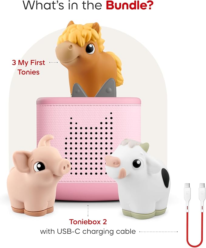 Toniebox 2 My First Farm Bundle for Kids 1+ with Soft and Squeezable Cow, Horse, and Pig - Cloud Pink