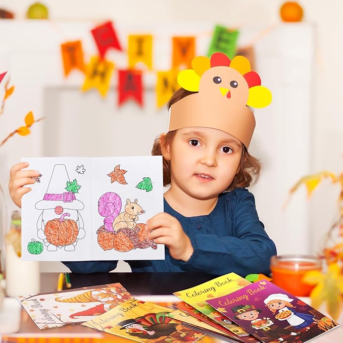 BenLouis 12 Fall Mini Coloring Books Kids with 12 Stacking Crayons Thanksgiving Theme Party Favors Small Activity Books Bulk for Kids Autumn Pumpkin Harvest Party Gift Goodie Bag Stuffers