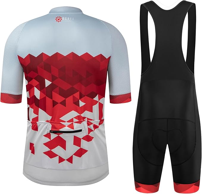 GCRFL Men's Cycling Jersey Set Road Bike Shorts Sleeves Jersey Zipper Pokcet Bib Shorts with Padded, Cycling Clothing kit Men