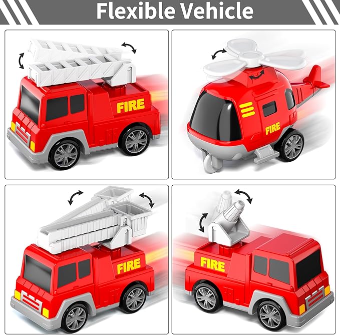 Bennol 5-in-1 Fire Trucks Toy Set for Boys Age 1-3 3-5, Fire Car Truck for Toddlers 1 2 3 4 5 6 Years Old, Christmas Birthday Gift Car Sets with Light Sound