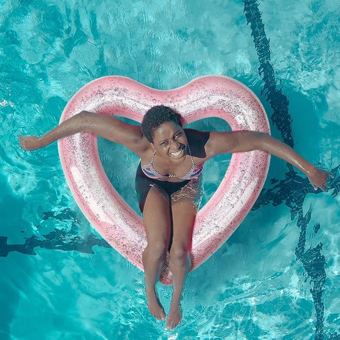 Inflatable Heart Pool Float, Sweet Love Swim Rings Float Loungers Tube for Summer Water Fun Beach Party Toys for Kids, Adults