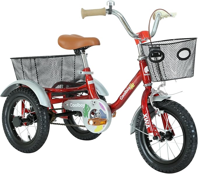 12 inch Trike,Kids Tricycle,Kids Trike,for Ages 3+ Beginner Riders, with Front Rear Basket and Passenger Seat, for Shopping Picnic Outdoor Kids Playground Sports,Multiple Colors