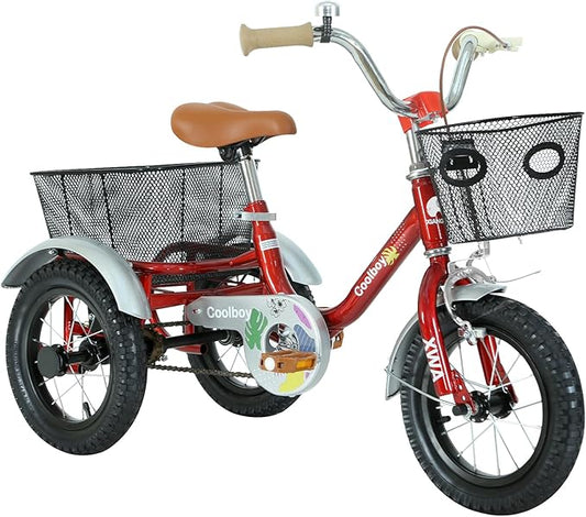 12 inch Trike,Kids Tricycle,Kids Trike,for Ages 3+ Beginner Riders, with Front Rear Basket and Passenger Seat, for Shopping Picnic Outdoor Kids Playground Sports,Multiple Colors