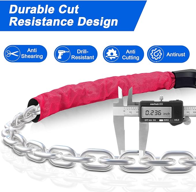 NDakter Upgrade Bike Chain Lock with 4 Digit Combination and 2 Keys, 3.2/4.28 Ft Heavy Duty Anti-Theft Bicycle Lock, 2 Ways to Unlock High Security Scooter Locks for Ebike, Escooter, Door