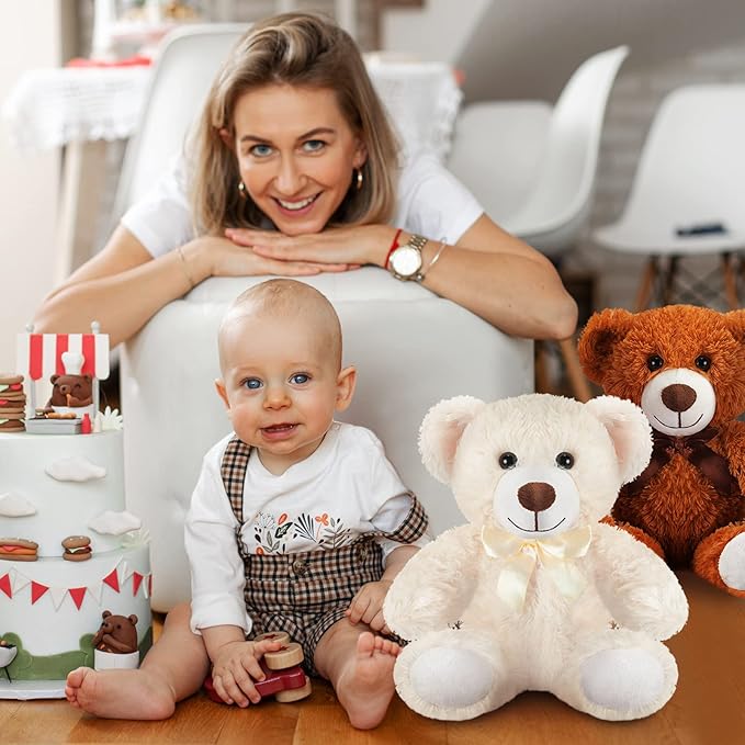 HyDren 36 Pcs 14 Inches Stuffed Bears Animals Plush Toys Bulk Soft Cute Small Shaggy Bear for Baby Shower Birthday Gifts Wedding Party Favor Decoration(Light Brown, Dark Brown, White)