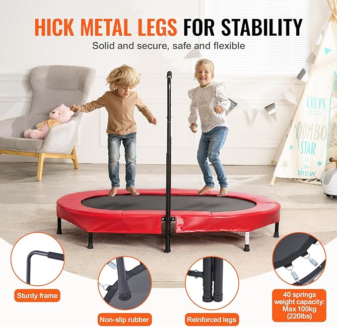 VEVOR 5FT Trampoline 50"/55"/56 * 35" for Indoor/Outdoor use for Toddlers, Foldable Mini Baby with Foam Handle, Recreational Birthday Gift