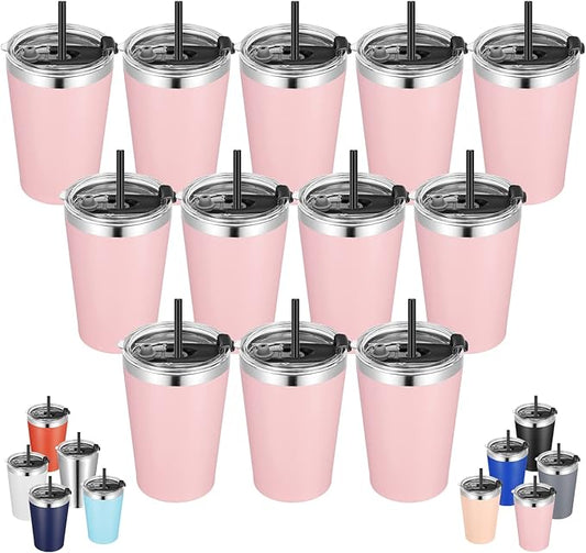 VEGOND 12oz Tumbler Stainless Steel Tumbler bulk Vacuum Insulated Double Wall Travel Tumbler with Lid and Straw Reusable Tumbler, Pink 12 Pack