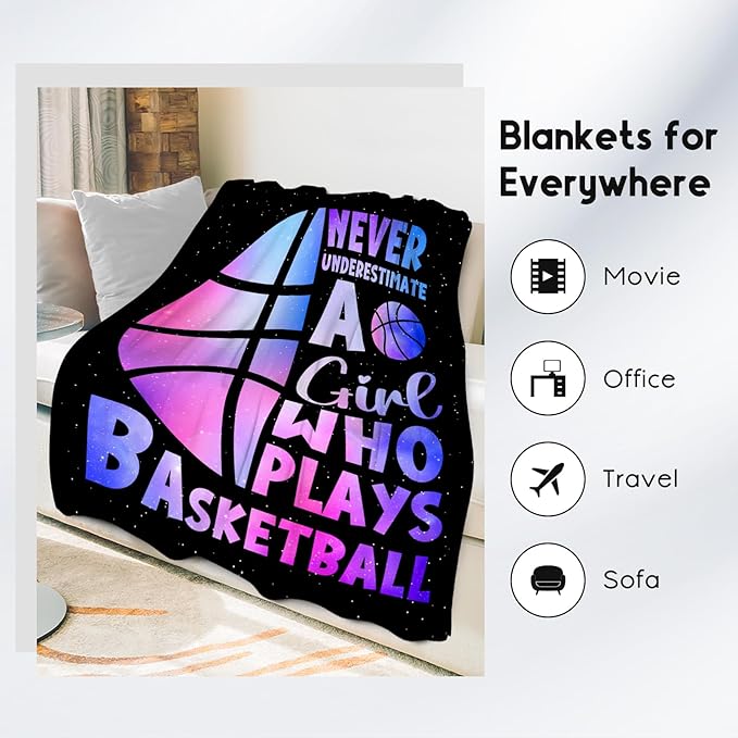 Basketball Blanket for Girls, Basketball Gifts for Girls, Sport Throw Blankets for Team Daughter & Her, Kids Throws for Couch Sofa Home Decor (30x40 Inch)