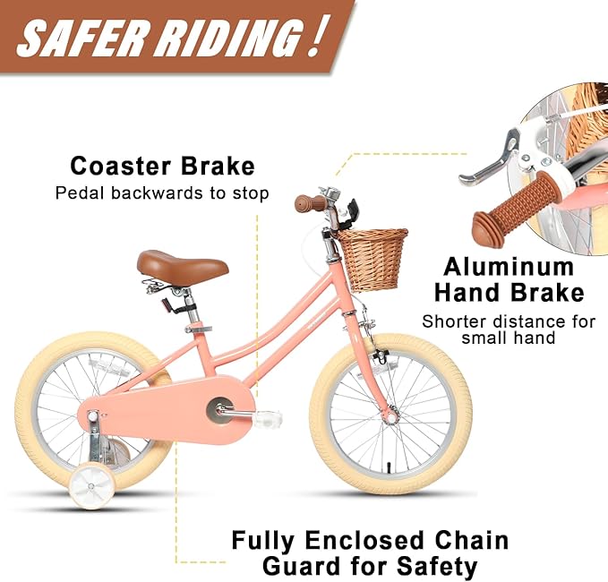 Petimini Girls Bike with Basket for 2-12 Years Old Kids, 12 14 16 18 20 Inch Bicycle with Bell Training Wheels Basket, Multiple Colors