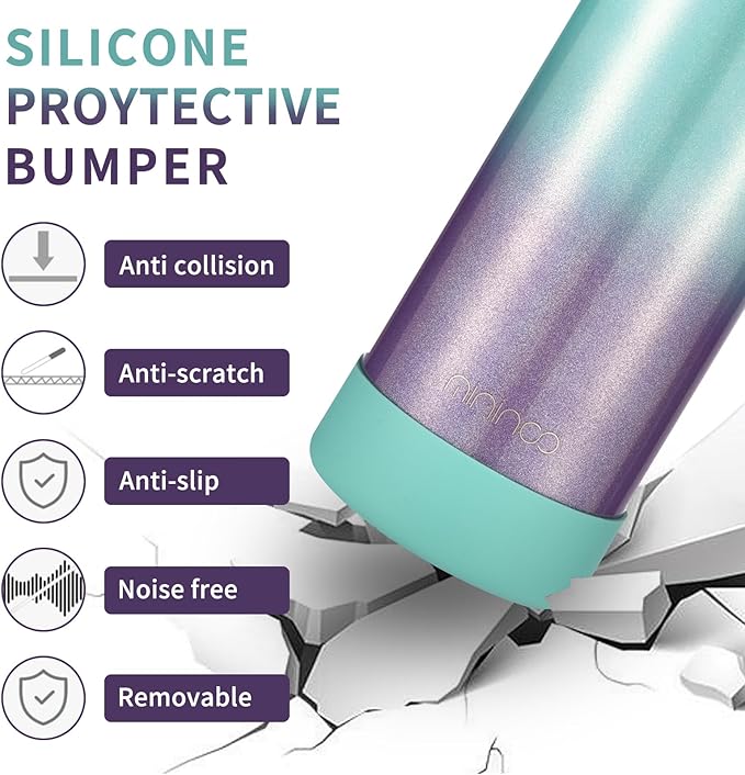 mininoo Girls Water Bottle for School, 16oz Stainless Steel Insulated Metal Water Bottle with Straw Lid for Boys (Aurora)