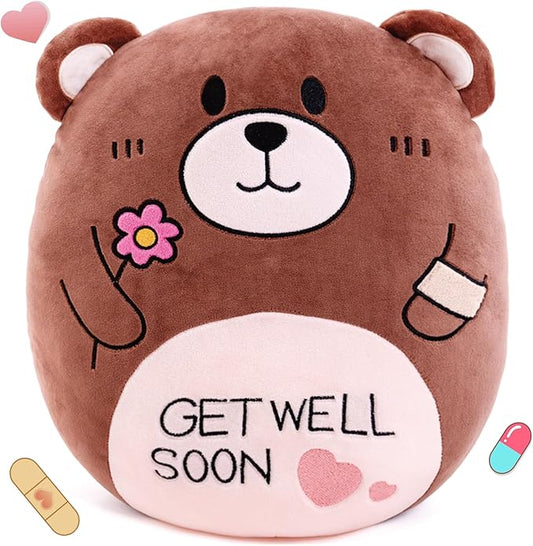 14.5“ Get Well Soon Teddy Bear Plush Pillow Soft Teddy Bear Stuffed Animal Body Pillow Gifts for Kids Girls and Boys After Surgery