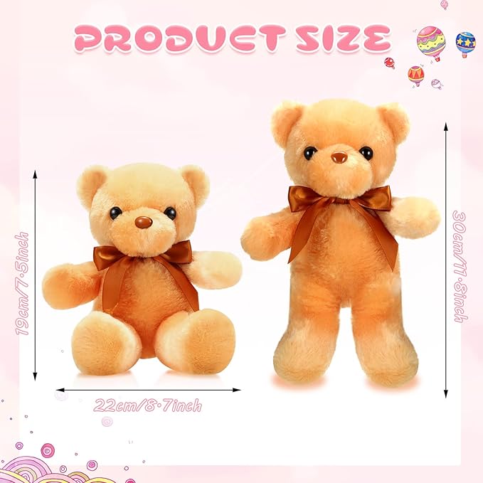 Skylety 10 Pieces Bears Bulk Stuffed Animals Soft Plush Toy Gift Bears with Ribbon Bow for Boys Girls Birthday Wedding Baby Shower Party Favor(Vivid Colors)