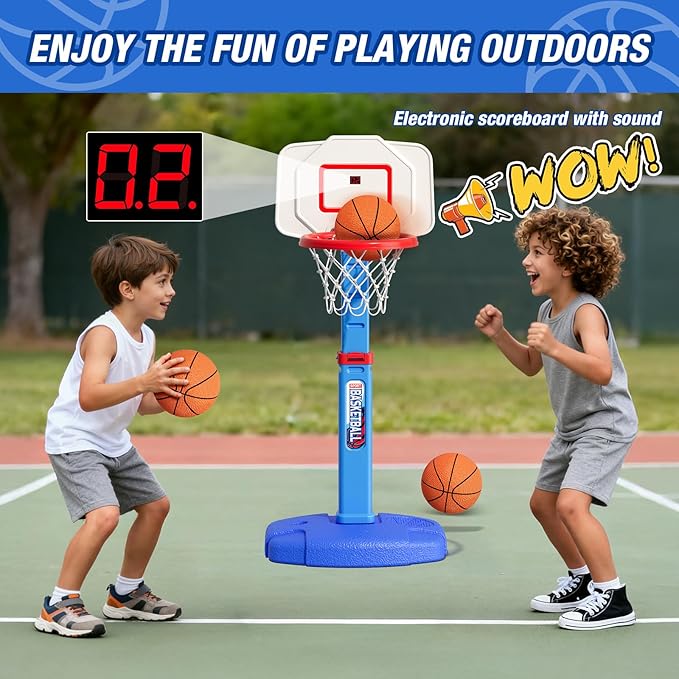 Toddler Basketball Hoop with Electronic Scoreboard/LED Rim/3 Balls, Adjustable Height Indoor Mini Basketball Hoop for Kids 1-3, Outdoor Poolside Sport Toy, Birthday for Boys Girls