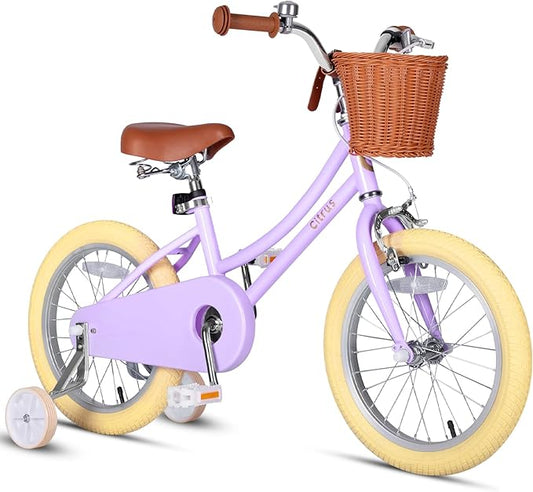 Girls Bike for Age 2-12 Years Old Kids Toddlers 12 14 16 18 20 Inches Retro Bicycles with Training Wheels Basket Bell Ring, Multiple Colors