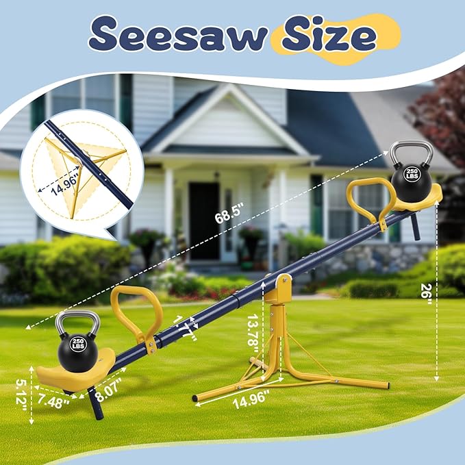 Seesaw for Kids Outdoor for Ages 3-8,68.5 inch Teeter Totter Sit and Spin Outdoor Toys Swiveling 360 Degrees Rotating for Children Age 3 4 5 6 7 8 Courtyard Park Playground Balcony