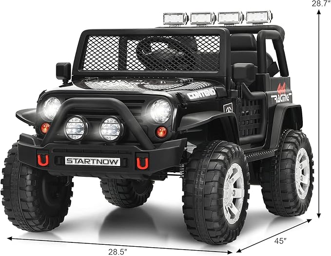 Costzon 2-Seater Ride on Truck, 12V Battery Powered Electric Vehicle w/Remote Control, 2 Speeds, Spring Suspension, LED Light, Horn, Music/ MP3, 2 Doors Open, Ride on Car for Kids (Black)