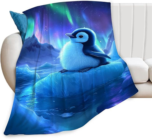 Cute Penguin Blanket Aurora Starry Night Animal Throw Blankets Gifts for Girls Boys Kids Penguin Lover Soft Cozy Fleece Plush for Couch Sofa Bed 80"x60"