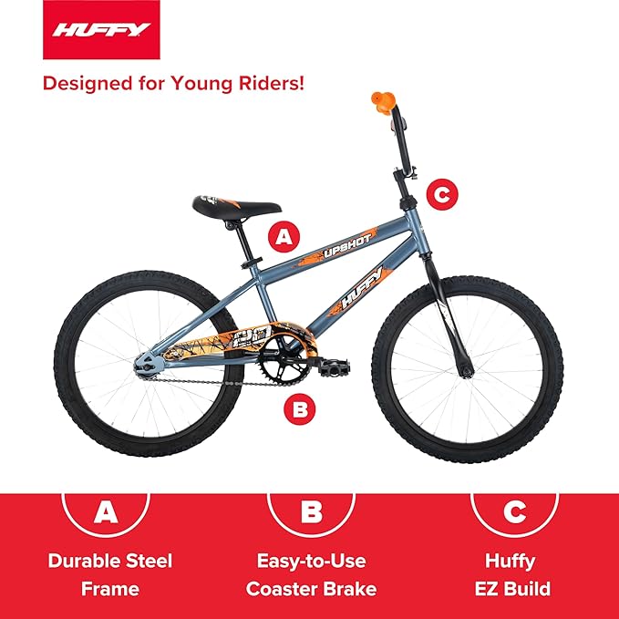 Huffy Upshot 12/16/20 Inch Boys' Bike for Kids, Ages 3+ Years Old, Multiple Color Options, Removable Training Wheels (12" and 16" Only), BMX Design, Designed for Growth, Durable, Easy Assembly
