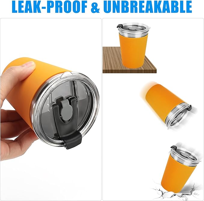 Kids Stainless Steel Cups, 12oz Kids Metal Drinking Glasses with Lids and Sleeves, Unbreakable Spill Proof Cups for Kid and Adult, Stacking Sippy Cups for Hot Chocolate & Cold Drinks 5Pack