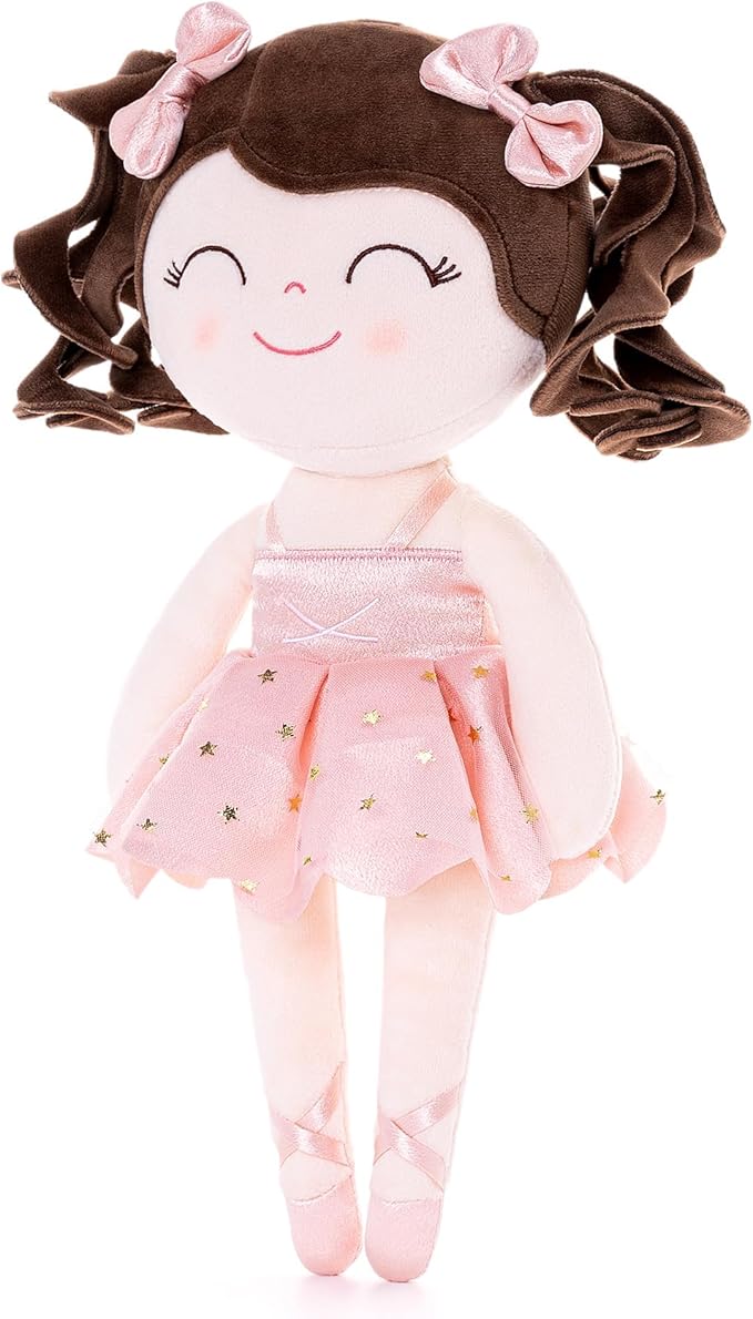 Gloveleya Baby Dolls Soft Snuggly Curly Hair Ballerina Doll First Baby Girl Gifts Plush Ballet Doll with Lace Mesh Dress Pink Ballerina Series