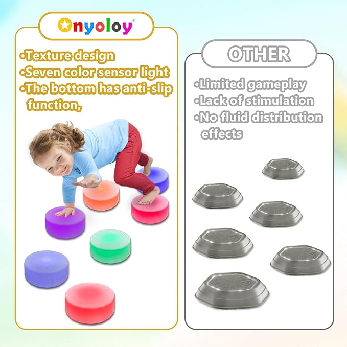 Kids Light Up Stepping Stones - 6 Non-Slip Stepping Stones, Each with 7 LED Light Colors, Indoor Obstacle Training Balance Stepping Stone Toys for Kids Ages 3 and Up.