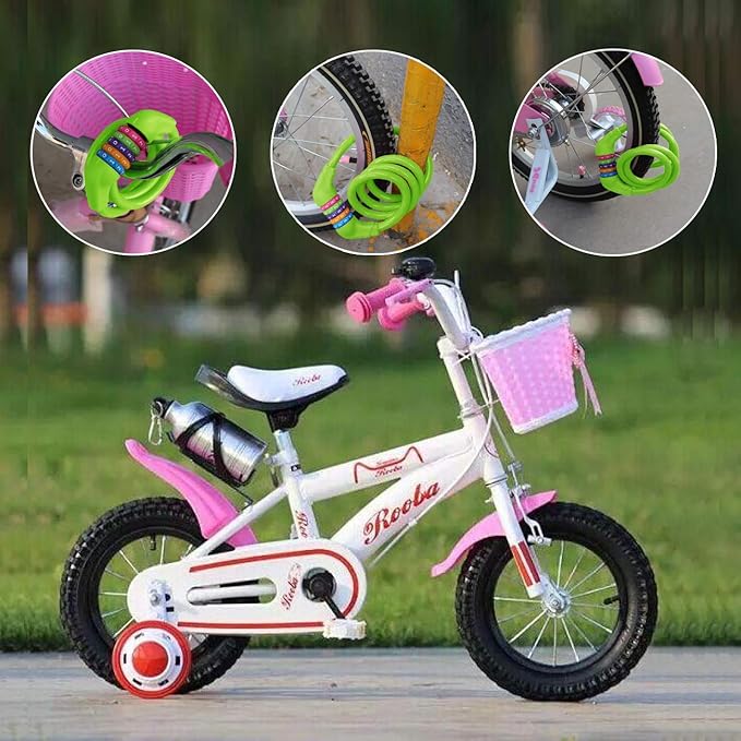 Bike Lock Cable - 4 Feet Resettable Cable Lock - Self Coiling 5 Digit Combination Bicycle Lock (Green)