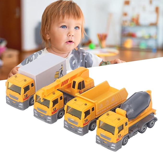 TOPINCN Children Engineering Vehicle Toys Construction Cars Toy Set Plastic Alloy Durable with 4 Mini Vehicles for Toddlers Kids Play