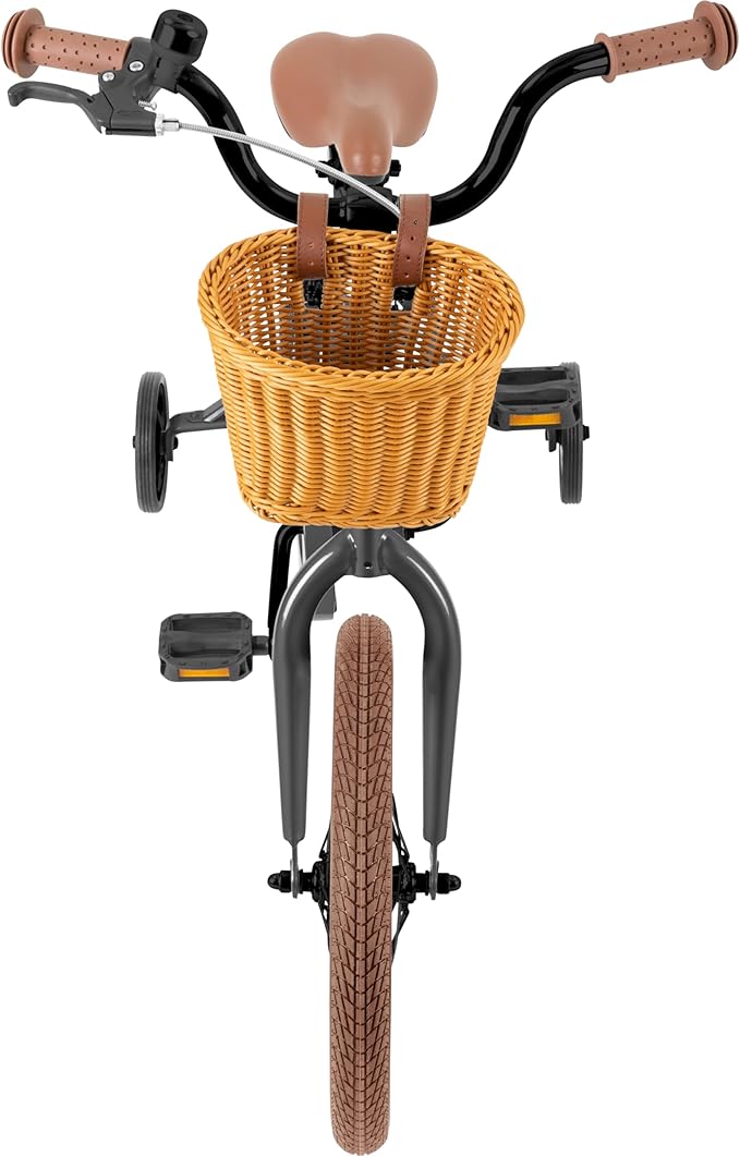 Retrospec Beaumont Mini 16in Kids Bike with Training Wheels & Basket - Beginner Bicycle for 4-6 Year Olds, Low-Profile Frame, V-Brakes & Safety Bell