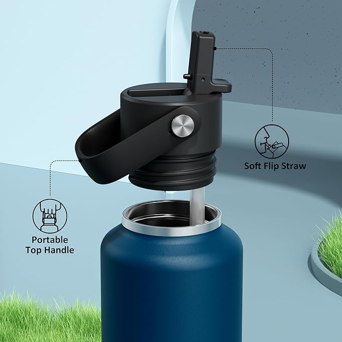 POWCAN Kid Water Bottle Insulated: Leakproof Lid with Straw, Lightweight, BPA-Free, Flex Cap, Stainless Steel Water Bottle for School, Boy, Outdoors, Walking, Cycling, Camping, Birthday (Indigo Blue)