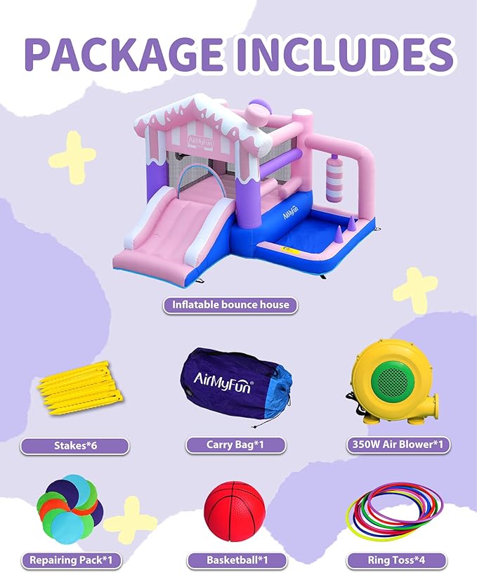 AirMyFun Pink Ice Cream Themed Inflatable Bounce House for Kids - Indoor/Outdoor Jumping Castle with Slide, Ball Pit, Wrecking Ball & Bounce Area, Durable Party Playground for Toddlers Boys Girls