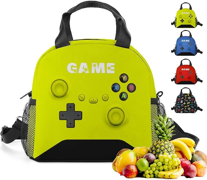 Game Lunch Bag for Boys Girls Gamer, Insulated Video Game Lunch Box for School Work Office Travel Picnic Hiking Beach, Waterproof Leakproof Portable Fits Most Bento Boxes