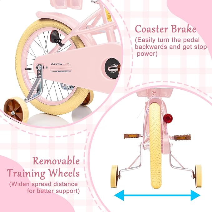 XJD Girls Bike for Toddlers and Kids Ages 2-12 Years Old,12 14 16 Inch Kids Bike with Training Wheels & Basket