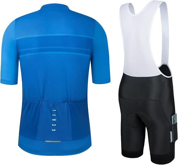 Men's Cycling Jersey Set Cycling Kit Bicycle Jersey Rear Zipper Pocket Bike Bib Shorts with Pockets Race Fit High Density Pad