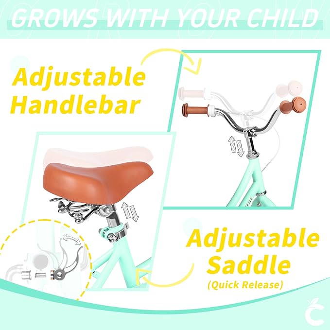 Girls Bike for Age 2-12 Years Old Kids Toddlers 12 14 16 18 20 Inches Retro Bicycles with Training Wheels Basket Bell Ring, Multiple Colors