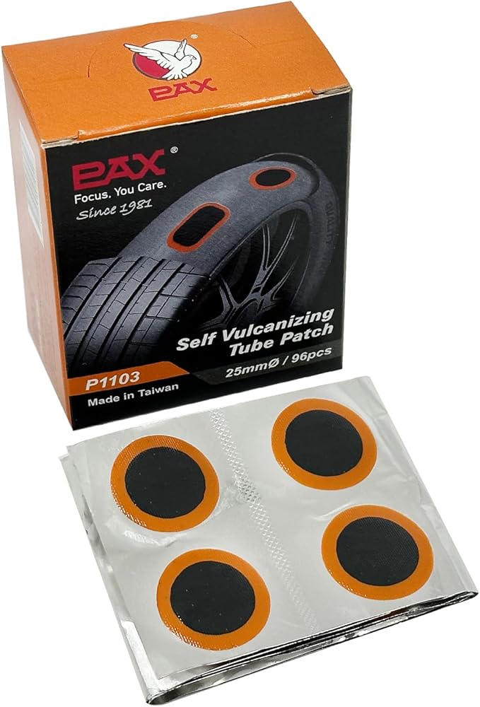 PAX 96 Pcs 25mmØ Bike Inner Tire Tube Patches, Puncture Flat Tire Repair Patch for Bicycle, Motorcycle, Scooter, BMX, ATVs, River Floating, Inflatable Rubber, Trolley, Wheelchairs, Lawn Mower